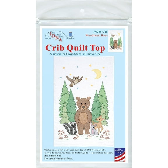 Jack Dempsey Stamped White Quilt Crib Top 40"X60"-Woodland Bear