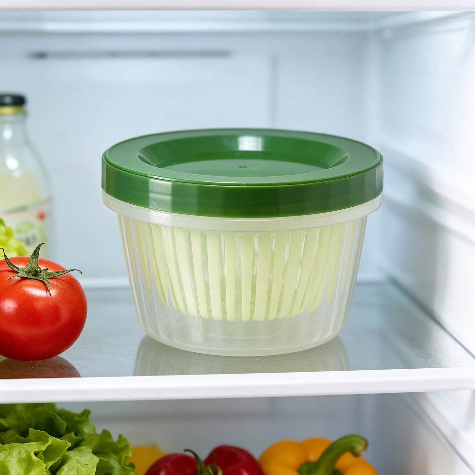Produce Storage Container with Drain Basket Fridge Food Keeper for Refrigerator Fruit Vegetable Preservation