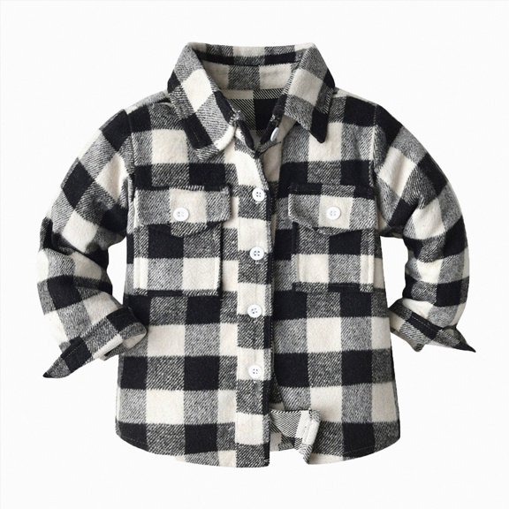 JUMEYU Boys Shirts Long Sleeve Toddler Boy Shirt Coat Outwear Long Sleeve Button Down Plaid Shirts Casual Shirt Jacket with Pockets 7T 8T (Black,7-8 Years)
