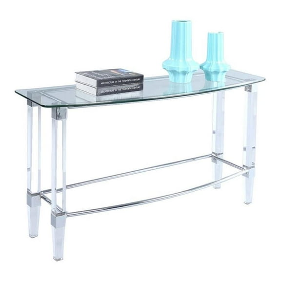 Pemberly Row 52" Rectangular Contemporary Glass Top Sofa Table in Clear