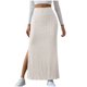 thumbnail image 1 of Falda lápiz midi elástica de punto acanalado de cintura alta para mujer: bajo con abertura, ajuste ceñido, ropa informal, 1 of 8