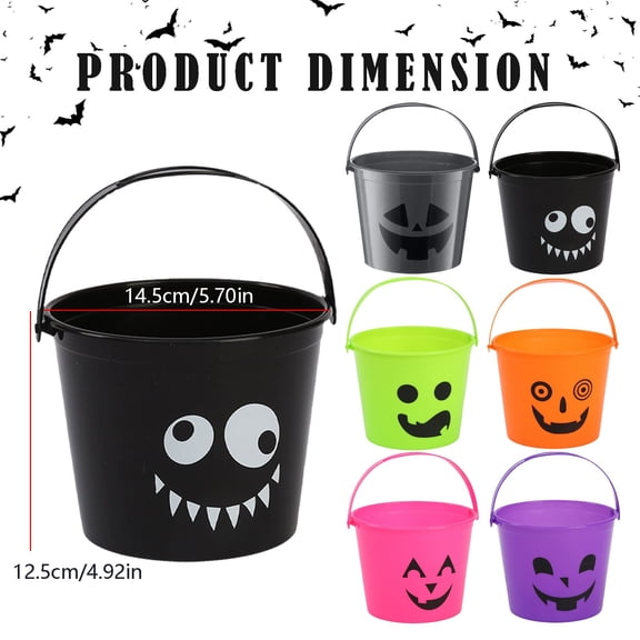 Clearance Sale | Jack-O'-Lantern Plastic Pumpkin Pail for Halloween Candy Bucket, Sturdy Reusable Cauldron for Trick-or-Treat Party, Black