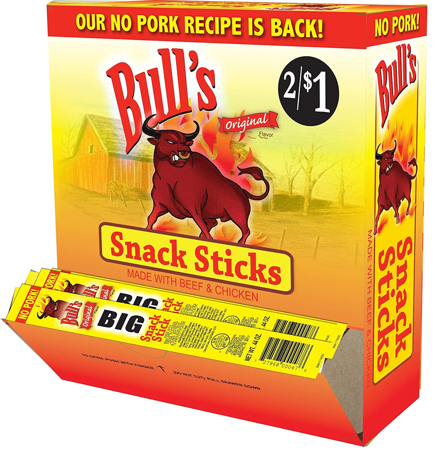 Bull's BIG Meat Sticks Original Beef and Chicken Snack Sticks Box of