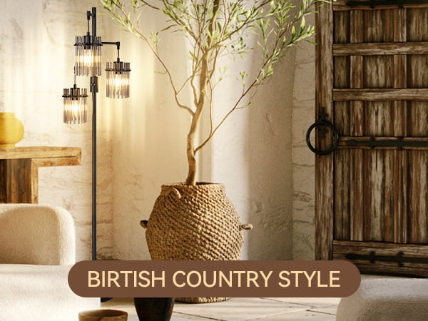 Industrial Modern Floor Lamps for Living Room, Dimmable Glass Tree Standing Tall Lamps with 3 Elegant Teardrop Cage Head & 800 Lumens LED Bulbs for Bedroom Office