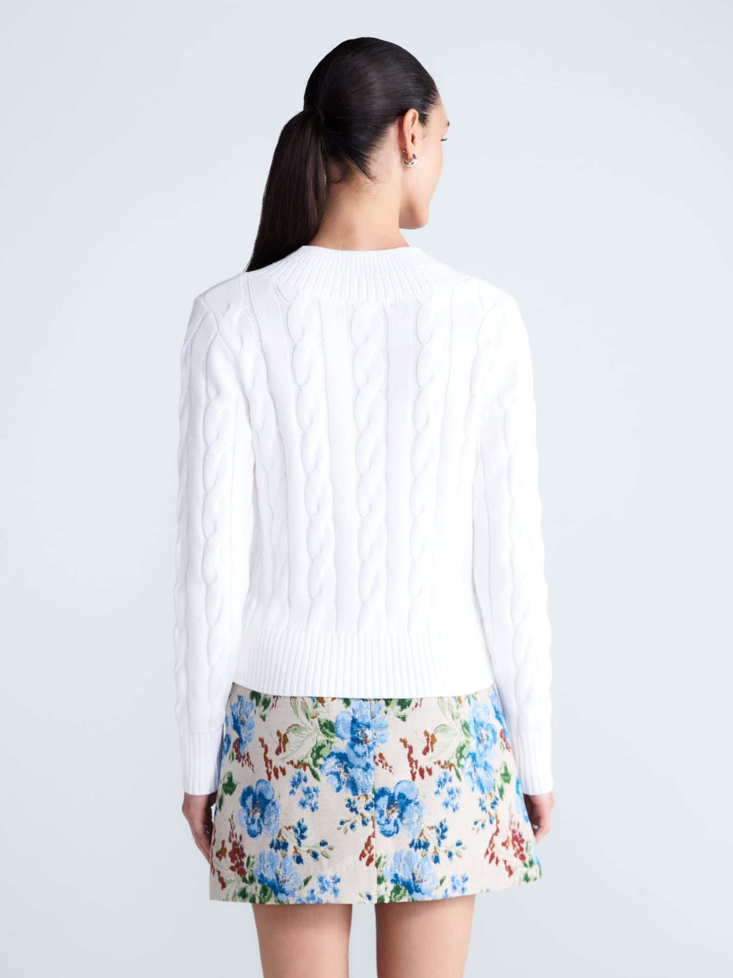 Free Assembly Women's and Women's Plus Cotton Cable Knit Sweater, Midweight, Sizes XS-4X