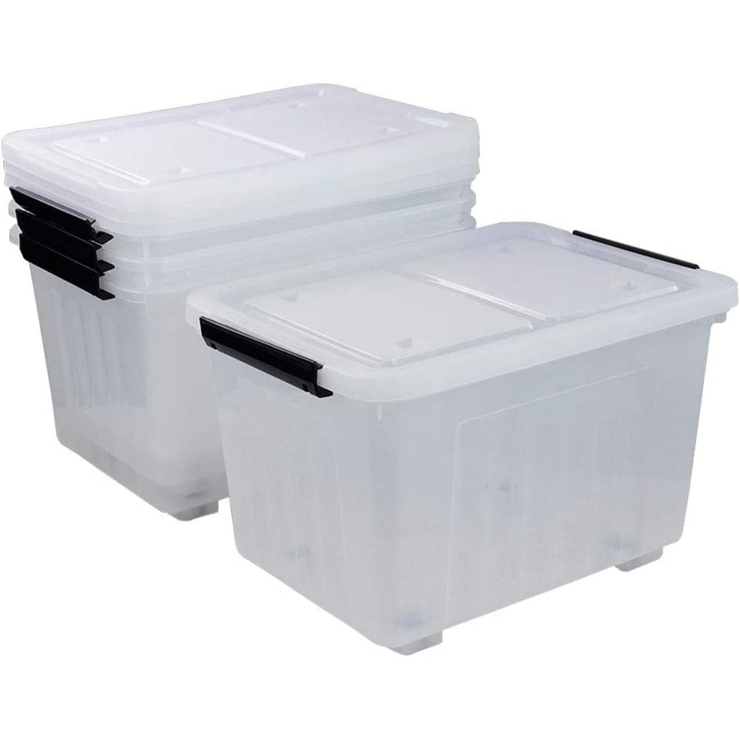 4Pack Large Plastic Storage Box with Wheels, Clear Storage Bins, 30 L