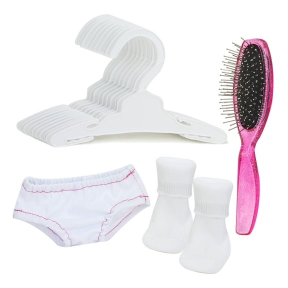 Sophia's - 18" Doll - 10 Hangers, 1 Pink Hairbrush, 1 pair Print Undies & 1 pair Ankle Sock - Hot Pink