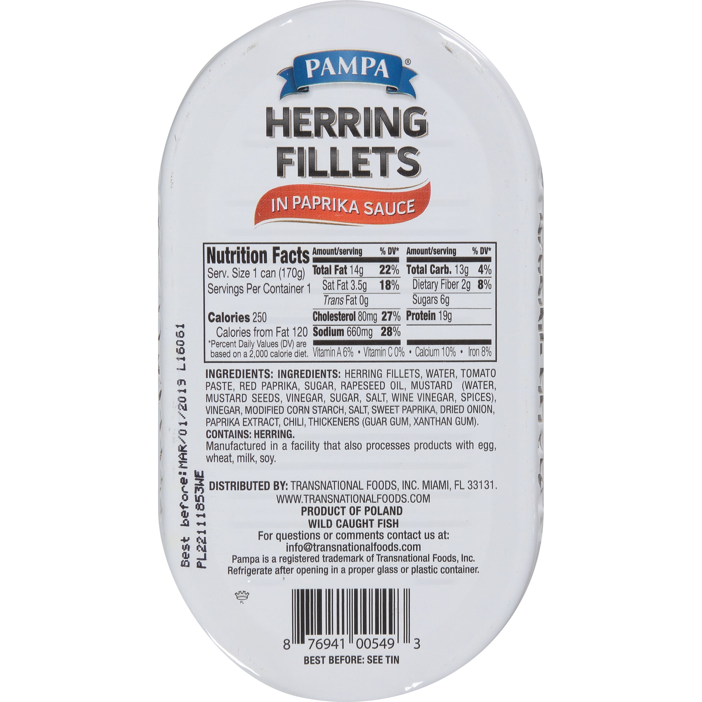 Pampa Herring Fillets in Paprika Sauce, 6 oz Can