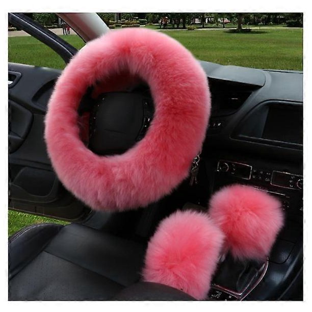 Pink 3pcs Universal Car Steering Wheel Cover, Winter Steering Wheel Cover 37-39cm
