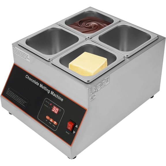 4 Pots Stainless Steel Professional Chocolate Melting Machine, Chocolate Melting Pot with Adjustable Temperature 32-203°F, Commercial Electric Chocolate for Melter Baking, Cream, Butter