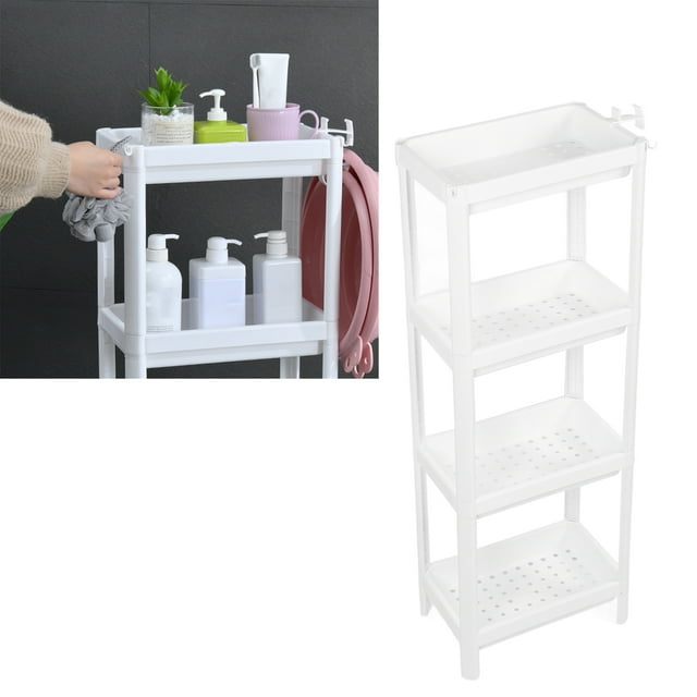 Bathroom Shelf, Slim Storage Cart, Freestanding Storage Rack Organizer Shelving Unit for Kitchen, Bathroom, Laundry, Narrow Places, White