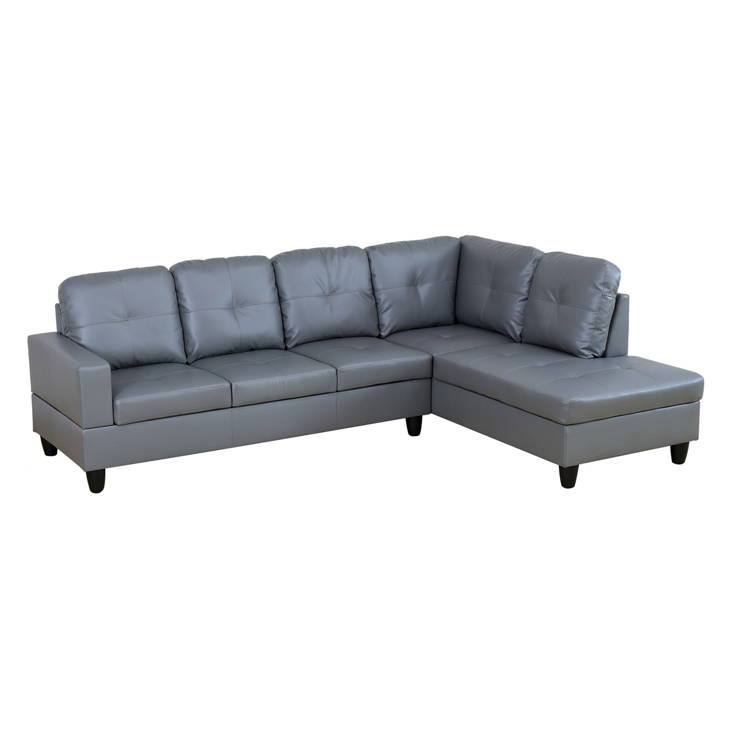 Hommoo Semi PU Synthetic Leather 4-Seat Couch Living Room Sofa Set, Modern Couch Sofa Set, Sectional Sofa Chaise Lounge for Home, Apartment, Loft and Office, Dark Grey(Without Ottoman)