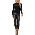 thumbnail image 2 of INSPIRE CHIC Women's Ruffle Neck Blouse Puff Long Sleeve Metallic Dots Velvet Top XS Black, 2 of 6