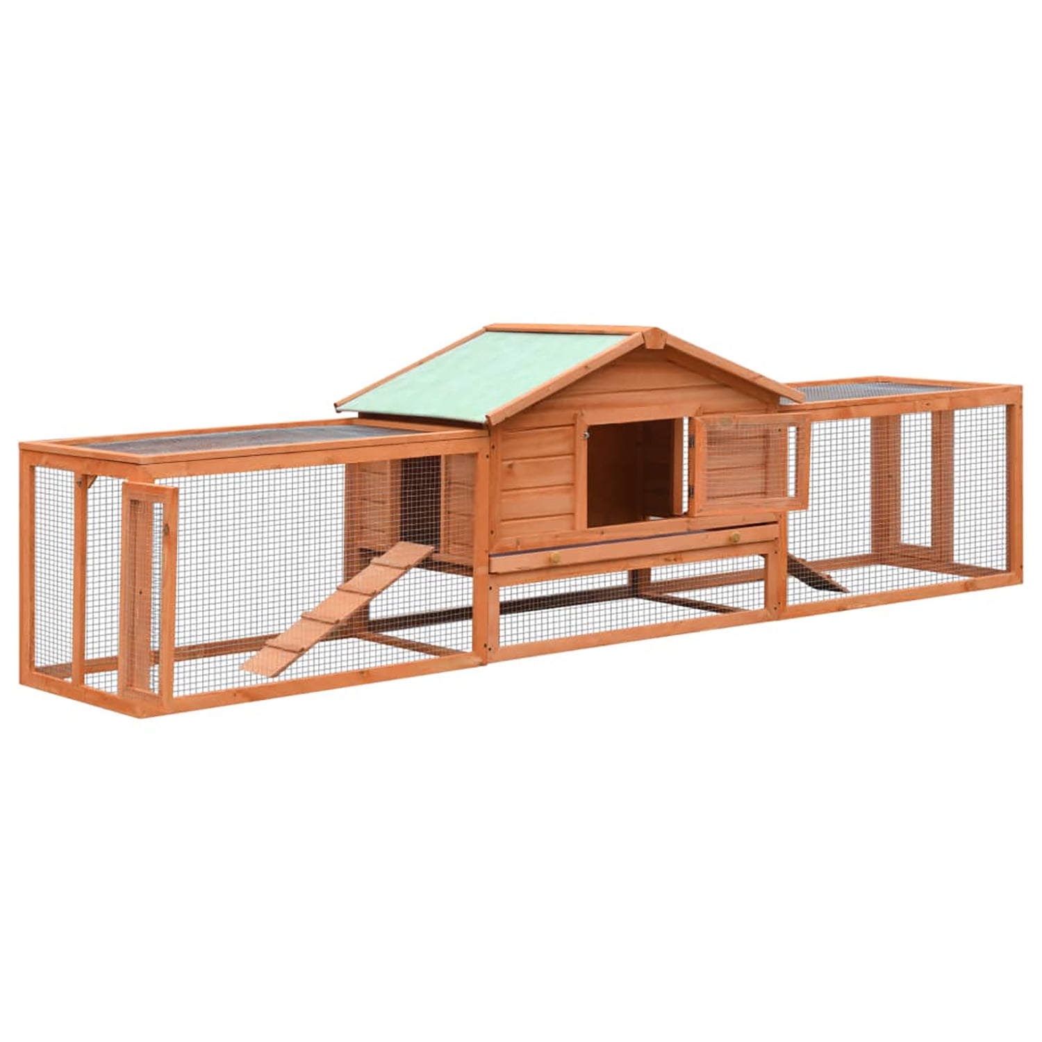 Pefilos 122" Multi-Level Wooden Rabbit Hutch with Run Outdoor and Indoor Bunny Condo, Large Rabbit House with Green Roof and Easy-Clean Tray, Orange Pefilos 122" Multi-Level Wooden Rabbit Hutch with Run Outdoor and Indoor Bunny Condo, Large Rabbit House with Green Roof and Easy-Clean Tray, Orange