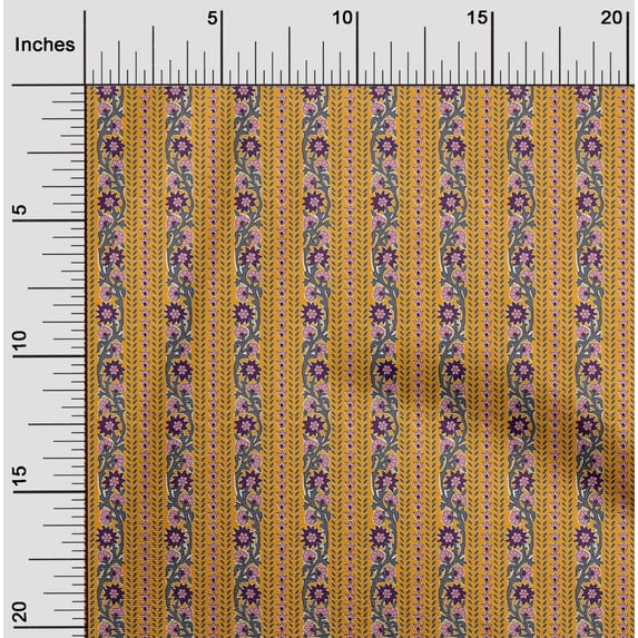 oneOone Cotton Silk Fabric Leaves & Floral Block Print Fabric BTY 42 Inch Wide