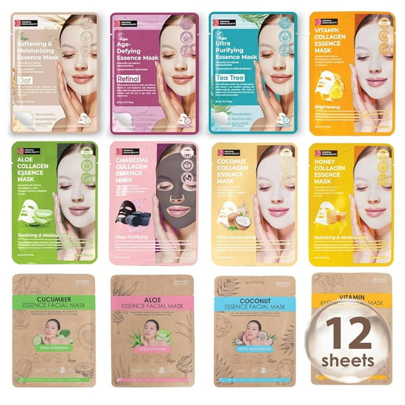 Original Derma Beauty 12 PK Face Mask Skin Care Face Masks Skincare, Facial Masks for Women Men
