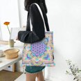 thumbnail image 3 of Bolsa de lona reutilizable de gran capacidad con diseño de flor de la vida en tonos pastel de loto y dorado para mujer, bolsas de viaje con diseño de mandala, 3 of 4