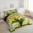 thumbnail image 3 of Yellow Lily Comforter Set,Nature Garden Blooming Flowers Romantic Bedding Set for Teens Young Room,Artistic Stained Glass Style Patchwork Quilt Set 3 Pcs with 2 Pillowcases,Full, 3 of 6