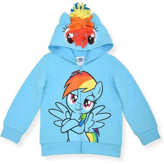 Hasbro Girl's My Little Pony Friendship Full Zipper Hoodie with Ears, Blue, Size 5
