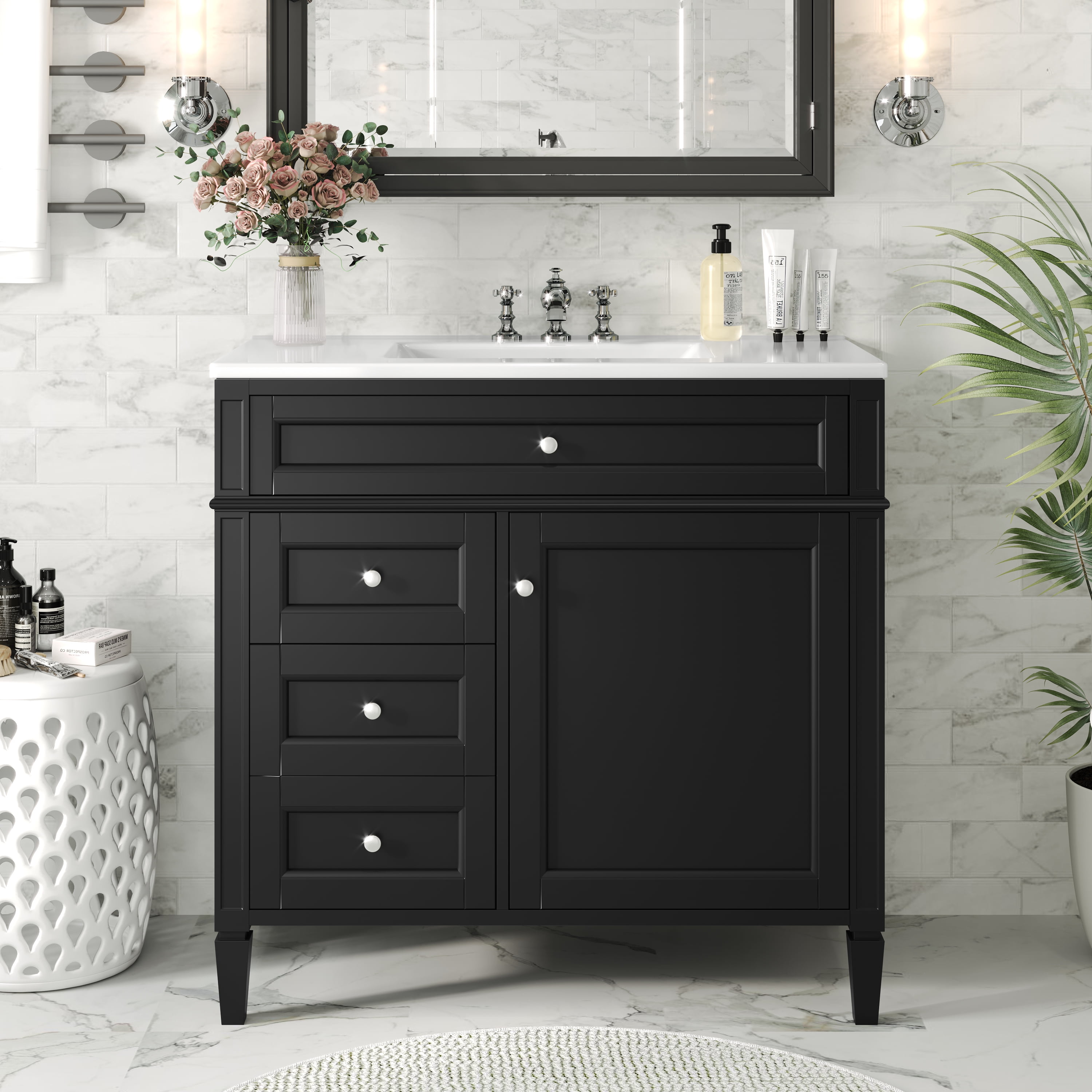 Harper & Bright Designs 36" Bathroom Single Vanity Sink Combo with Storage, Bathroom Floor Cabinet with Drawers and Doors, Black
