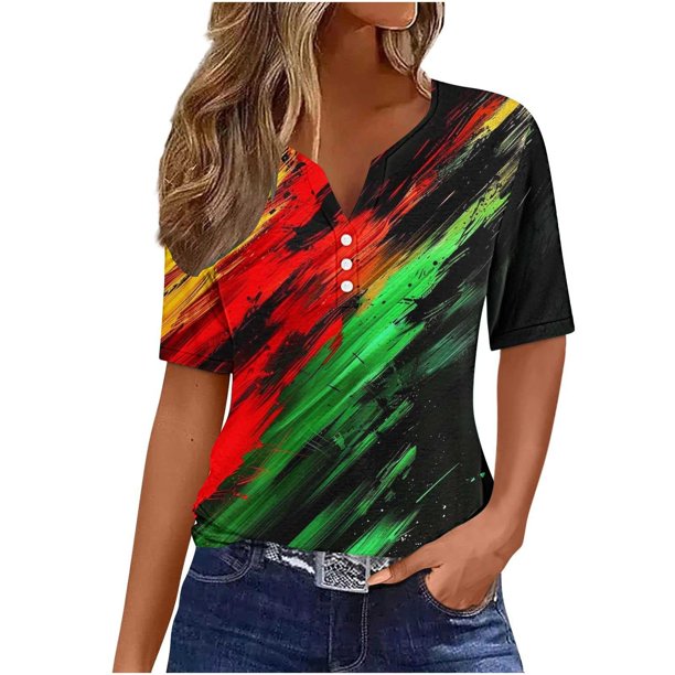 Blusas de Verano de las Mujeres Casual Gradiente Manga Corta V-Cuello Superior, Ligera Imitación de Tela de Estante para la Primavera Y el Verano Diario Y de Fiesta