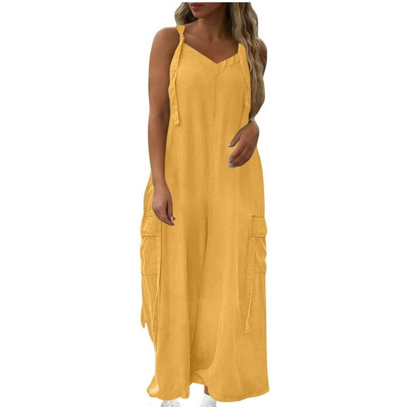 hotojiny Plus Size Jumpsuit for Women Baggy Wide Leg Casual Summer Rompers Sleeveless Loose Fit Beach Overalls Outfit with Pockets