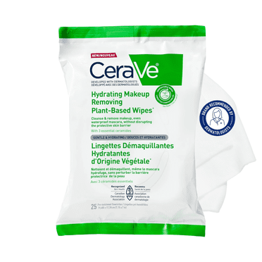CeraVe Lingettes Démaquillantes, Lingettes Compostables à Base de Plantes avec Céramides, 25 Unités