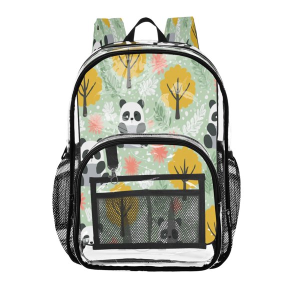 PVC Transparent Backpacks Clear Backpack for Travel and Outings Yellow Forest and Panda