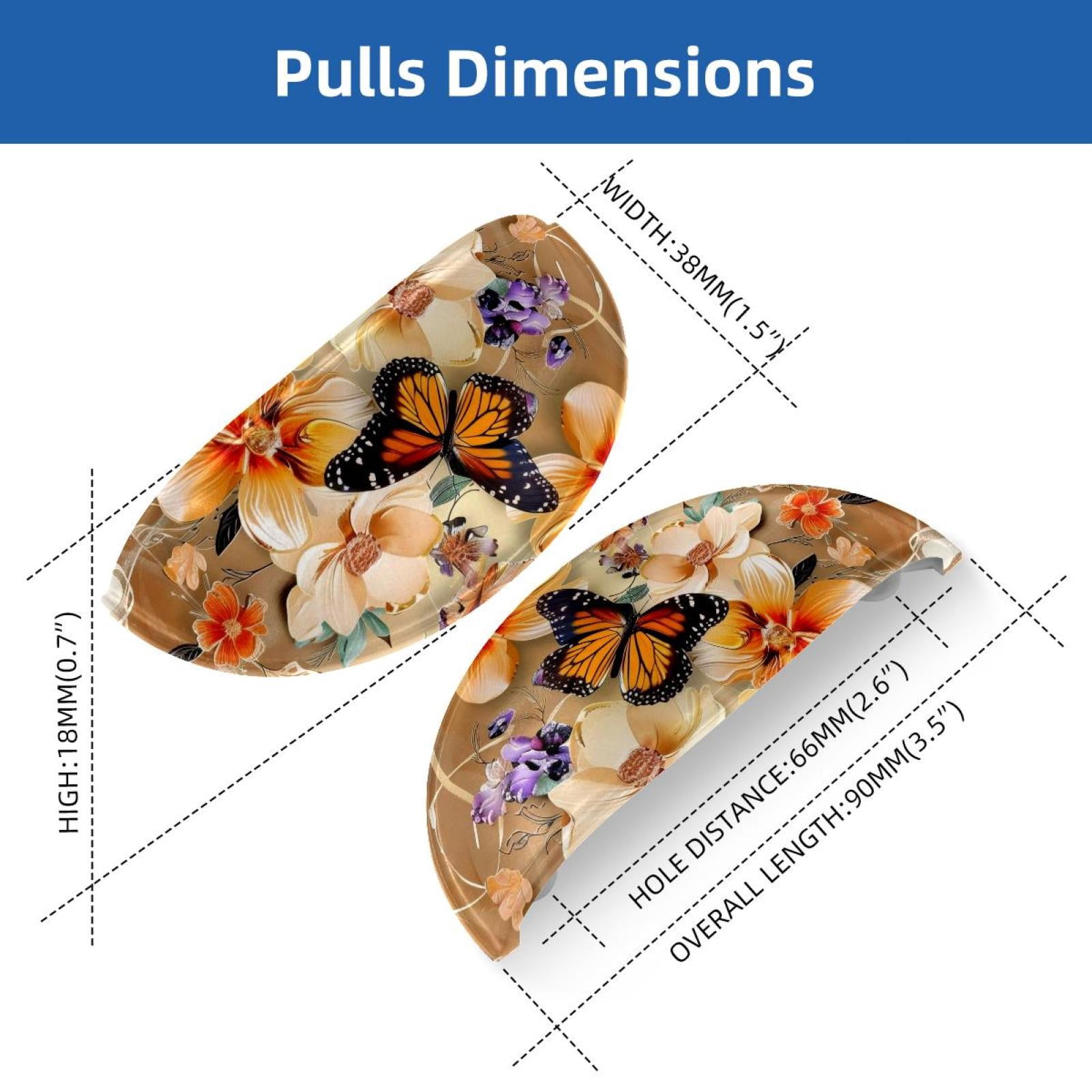 PhooArto 6 Pcs Cup Drawer Pulls, Flowers with Butterflies Painting Shell Shape Handles Cabinet Knobs for Dresser Cupboard Closet Wardrobe with Screws