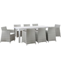 Side Dining Chair and Table Set, White, Rattan, Wicker, Outdoor Patio Balcony Cafe Bistro Garden Hospitality Restaurant, Modern Contemporary HB32689
