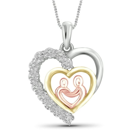 White Diamond Accent Tri-Tone Gold-Plated Mom & Child Pendant, 18
