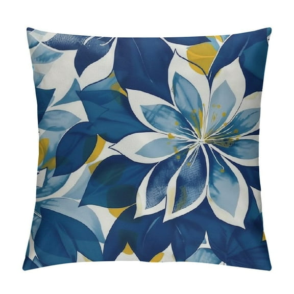 Creowell  Navy Blue Yellow Pillow Covers  Teal Yellow Dahlias Flowers Throw Pillow Modern Farmhouse Rustic Pillow Cases Home Decor for Living Room Bedroom Couch Cushion Outdoor