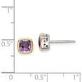 thumbnail image 4 of 14K/Silver Two-Tone Sterling Silver With 14K Accent Amethyst Square Stud Earrings (6.5 X 6.5) Made In Thailand qtc1725, 4 of 5