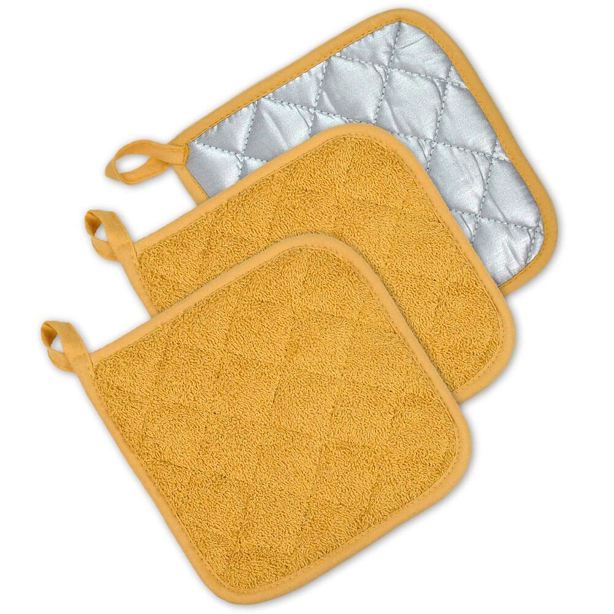 Set of 3 Yellow and Silver Colored Terry Cloth Square Potholders 7