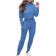 thumbnail image 2 of Women's Casual Outfit Sets Office Wear Autumn Solid Color Casual Pullover Round Neck Long Sleeved Hooded Sweatshirt Long Pants Set, 2 of 6