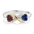 thumbnail image 2 of Gem Stone King 925 Sterling Silver and 10K Yellow Gold Red Garnet Blue Created Sapphire and Lab Grown Diamond Ring for Women (1.14 Cttw, Gemstone Birthstone, Available in Size 5, 6, 7, 8, 9), 2 of 5