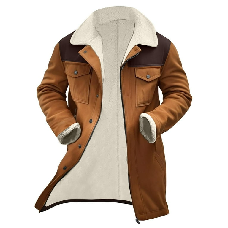 JUUYY Men's Vintage Suede Patchwork Lamb Fleece Multi Pocket