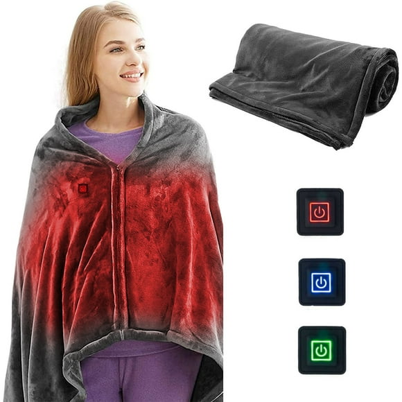 TopLLC USB Electric Heated Blanket, Cordless Electric Throw Blanket, Gray, Polyester, Battery Operated, 59 x 31.5 in