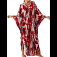 thumbnail image 1 of Vestido Caftán con Estampado Animal para Mujer, Talla Grande, para Playa, Verano 2025 Rojo y Azul Talla Única, 1 of 10