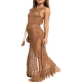 thumbnail image 2 of MesaSe Bikini d'Été pour Femmes Cover-Up Solide Tricot Crocheté Creux sur Manches Cou Côté Fente Pompon Robe Réservoir, 2 of 8