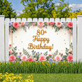 thumbnail image 4 of Floral Design Birthday Banner Elegant Flowers Backdrop for 80th Birthday Celebration Party Decoration Event, 4 of 9