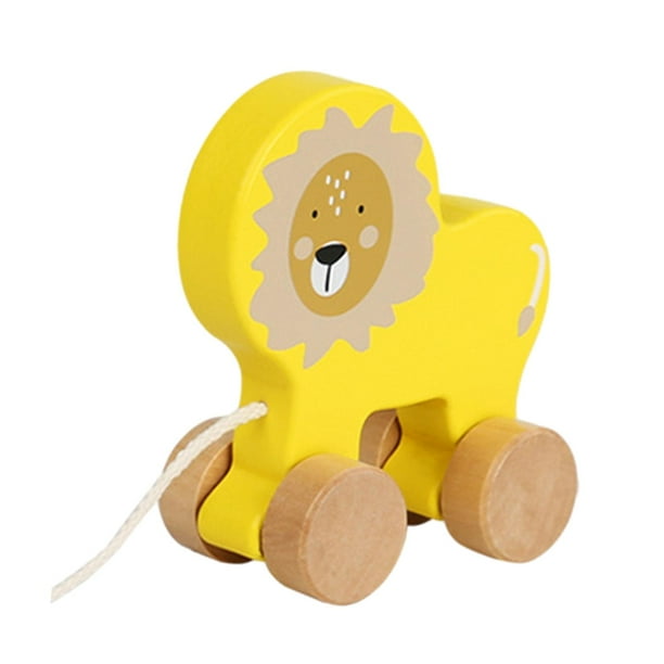 Juguete de madera para caminar y tirar, fácil de empujar y tirar, lindos juguetes Montessori para niños león