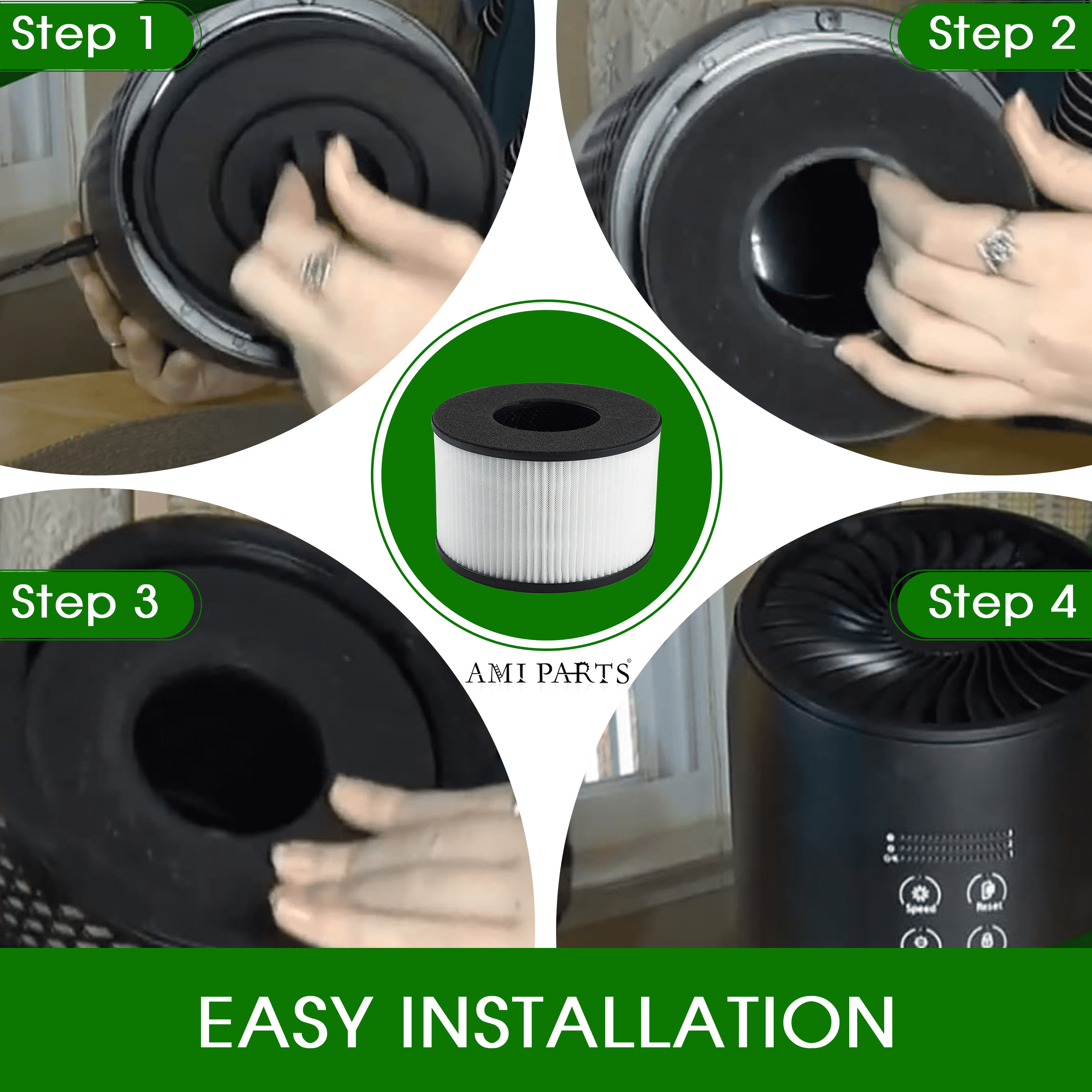 AMI PARTS BS-03 H13 True HEPA Replacement Filter for PARTU BS03 HEPA Air Purifier, 3-in-1 Filtration System