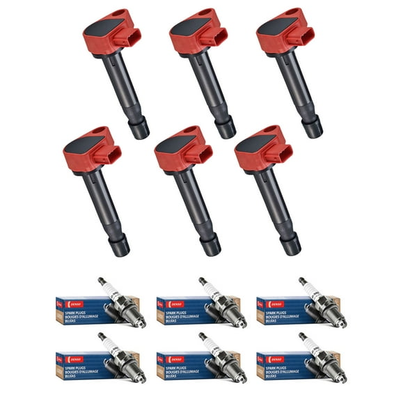 Set of 6 ISA Red Color Ignition Coils and 6 Denso Spark Plugs replace for 2000-2002 Honda Accord EX Coupe 2-Door 3.0L 2997CC V6 GAS SOHC Naturally Aspirated Replacement for UF242