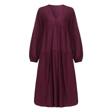 vonda loose linen neck solid sleeve cotton dresses dress