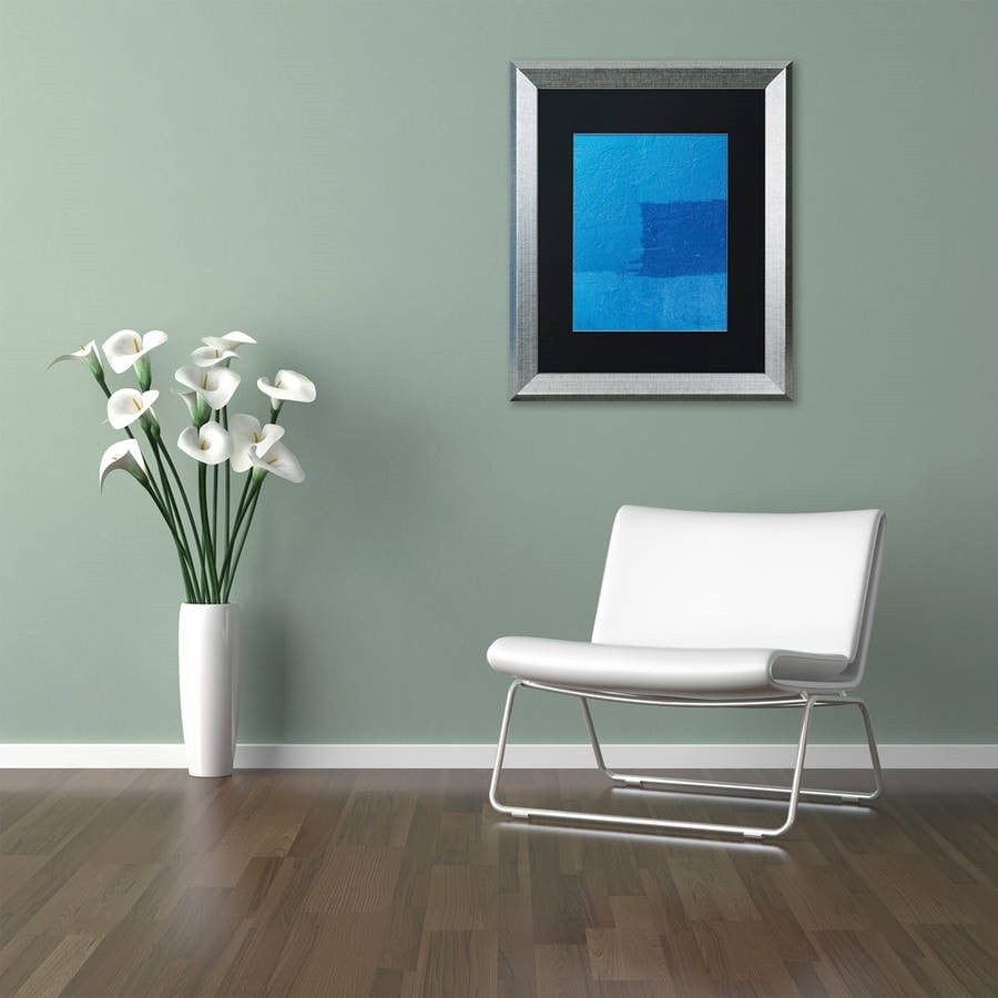 Trademark Fine Art "Abstract Blue" Canvas Art by Claire Doherty, Black Matte, Silver Frame