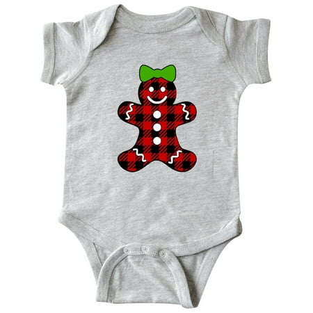 

Inktastic Buffalo Plaid Gingerbread Girl with Green Bow Gift Baby Boy or Baby Girl Bodysuit