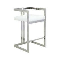 Pangea Home Kenzie 27.5" Stainless Steel/Faux Leather Bar Stool in White/Silver