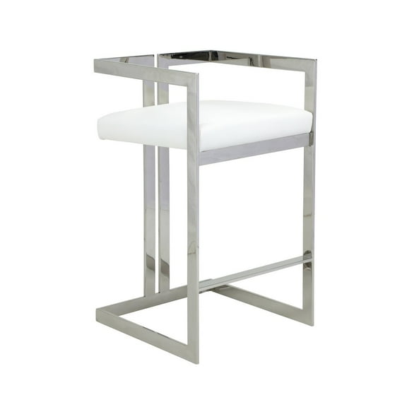 Pangea Home Kenzie 27.5" Stainless Steel/Faux Leather Bar Stool in White/Silver