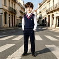 thumbnail image 5 of KAUOD School Uniform Sweaters for Boy Girl Striped V Neck Sweater Vest Y2K Sleeveless Cute Knitted Top Back to School Pullover, 5 of 6